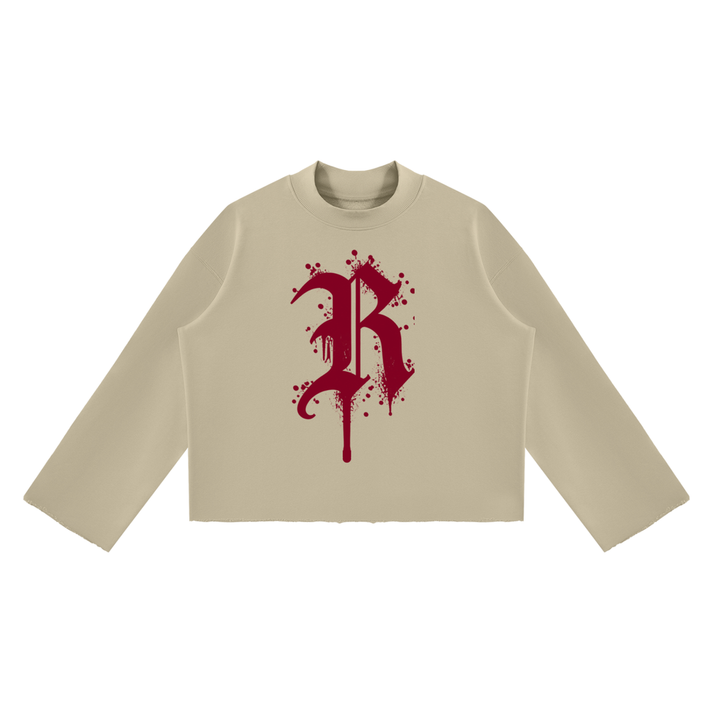 Unisex Mock Neck Raw Edge Boxy Sweatshirt