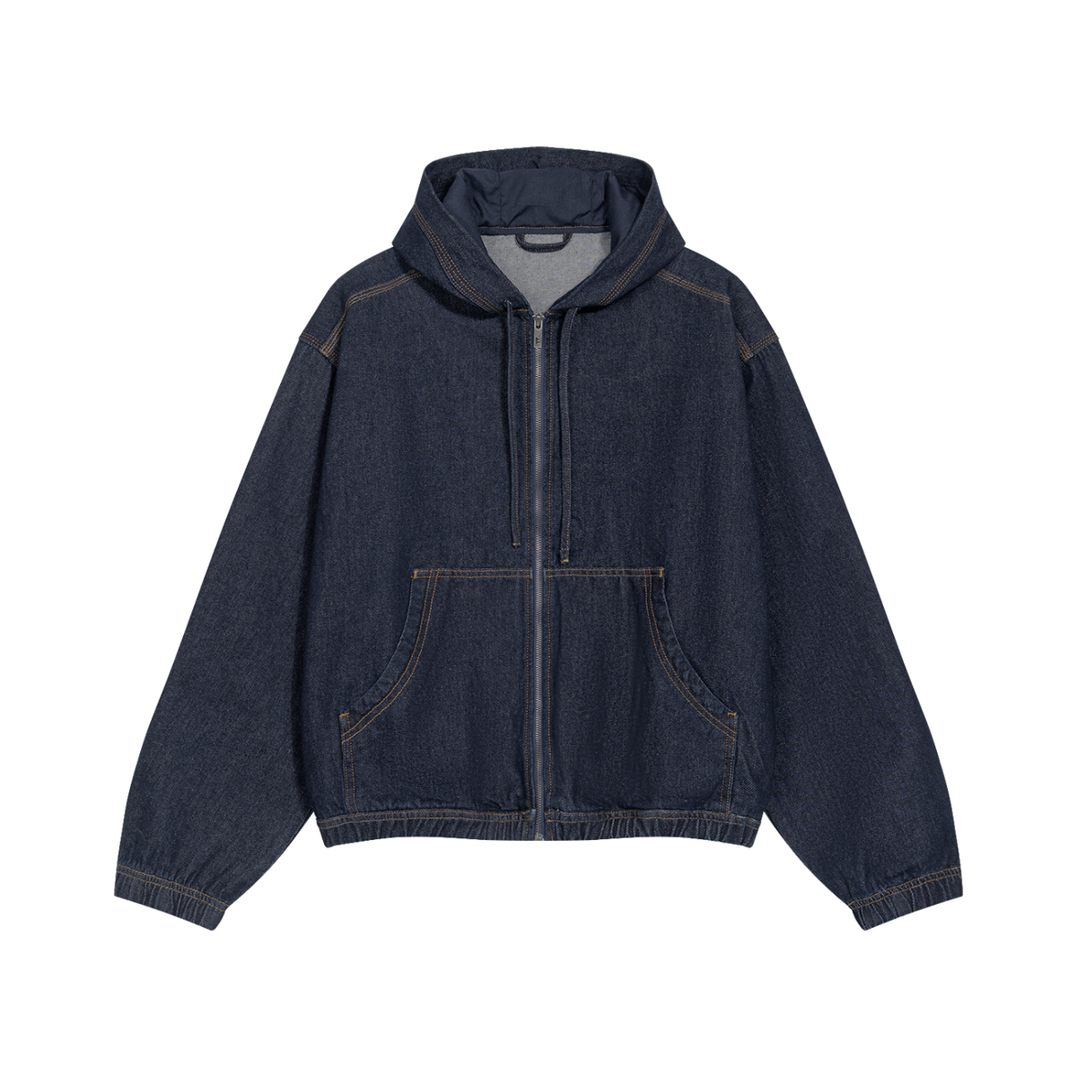 Giacca in denim da uomo con cappuccio, dal taglio squadrato e lavaggio vintage