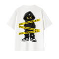 T-shirt oversize bianca cotone real naples con maxi stampa tipo off White e logo nero 