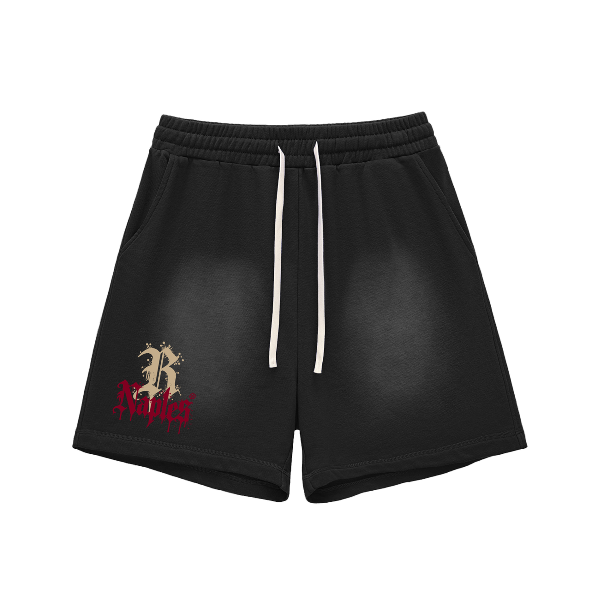 pantaloni corti streetwear nero stampa logo real naples bordeaux