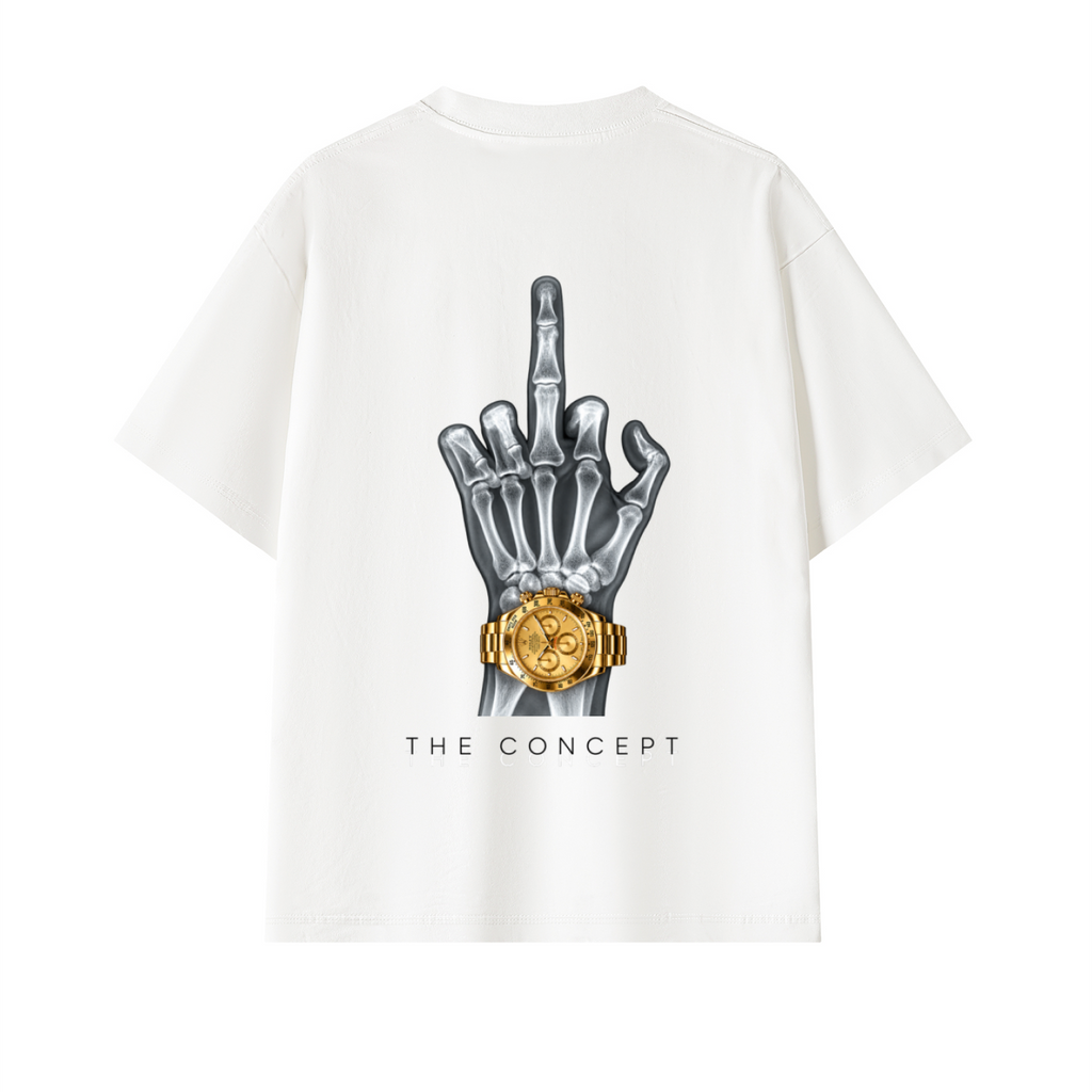 T-shirt oversize bianca cotone real naples con maxi stampa rolex e logo oro