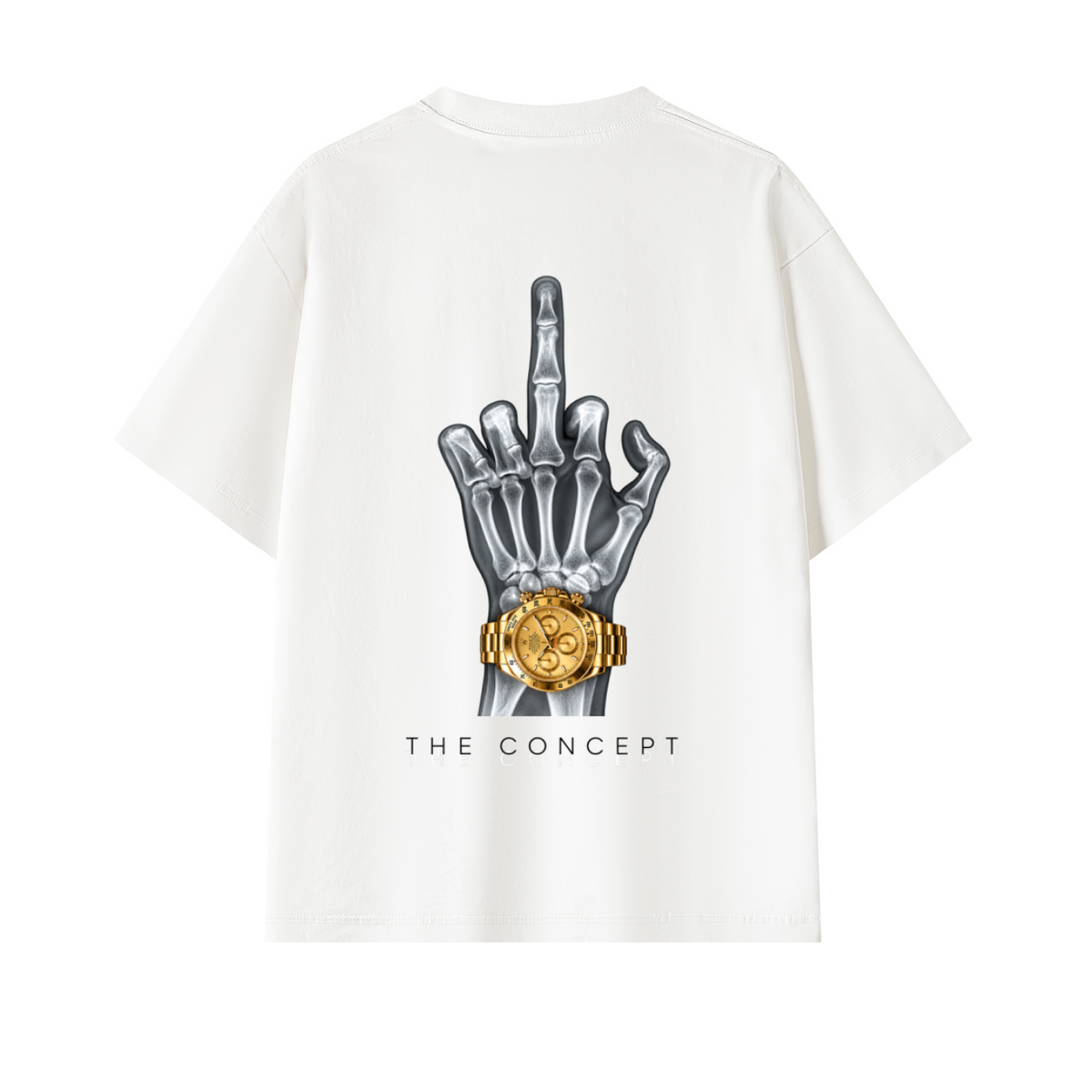 T-shirt oversize bianca cotone real naples con maxi stampa rolex e logo oro